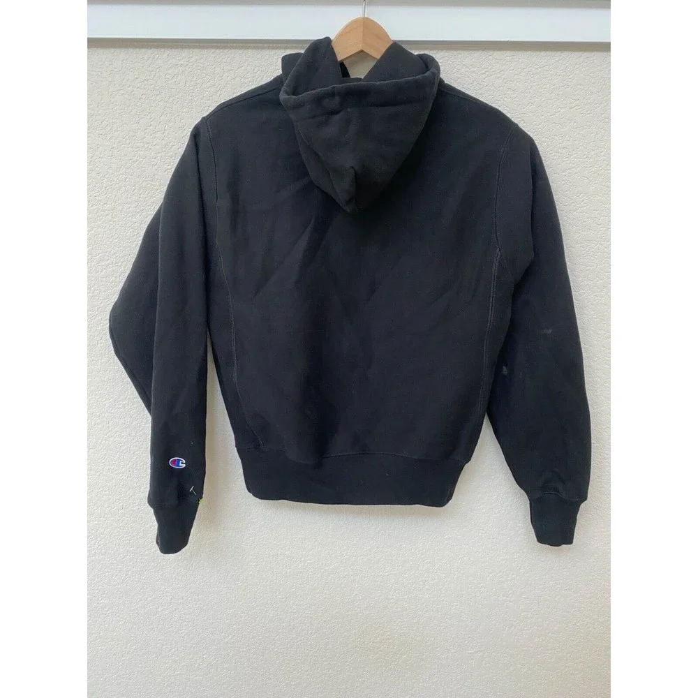 Champion Reverse Weave Black Hoodie Men's Small Sweatshirt Spell Out Logo - Picture 5 of 9